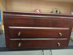 Old Colony Cherry Stained Mahogany Silverware Saver Box with Lift Lid with 2 Drawers, Approximate