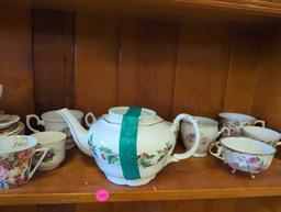 Shelf Lot of Assorted Items to Include, A Cup Of Christmas Tea Pot with Lid By Tom Hegg, Floral