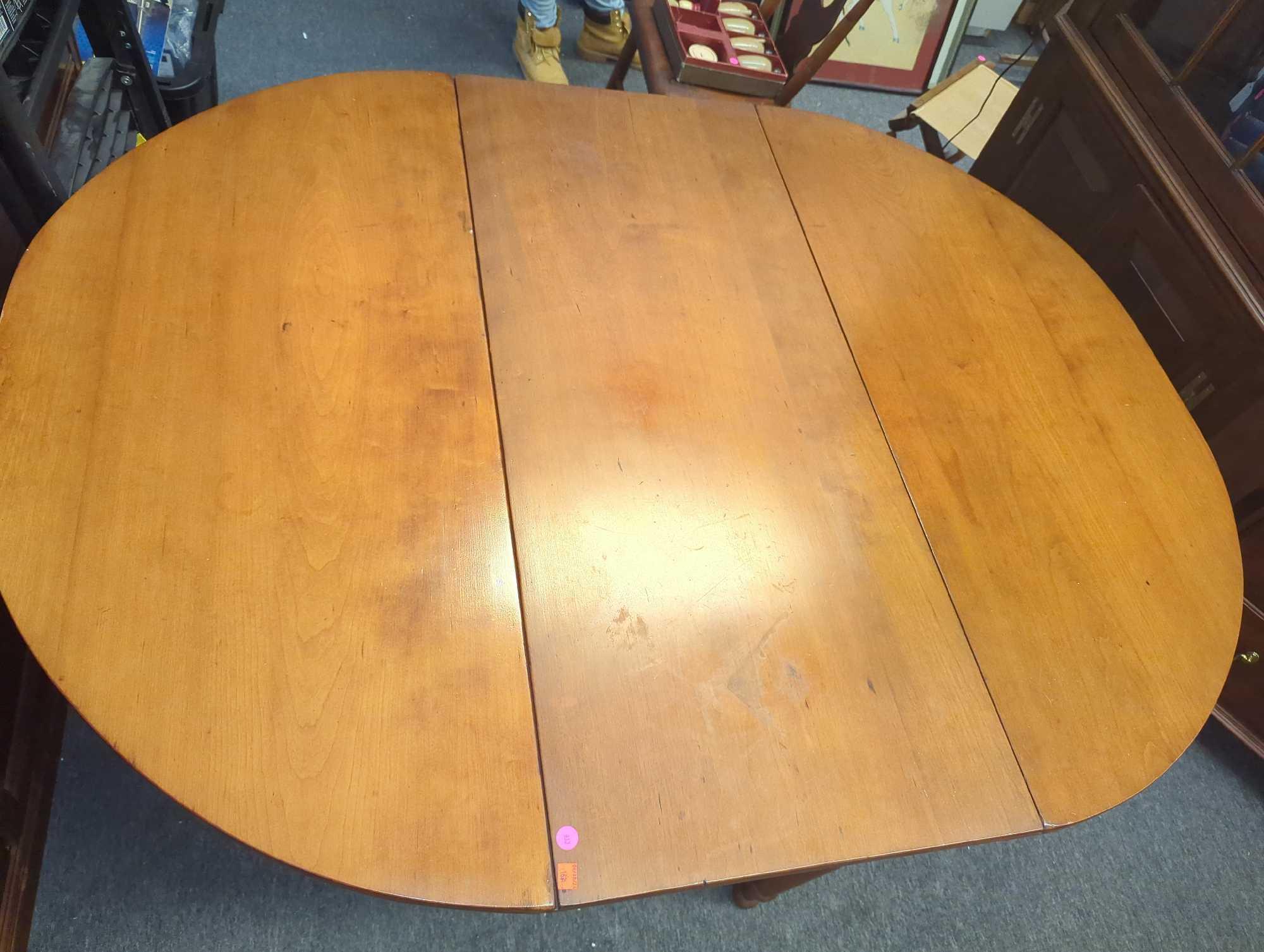 Colonial Style Maple Drop Leaf Dining Table, Legs Move to Hold Up Leafs, Approximate Dimensions