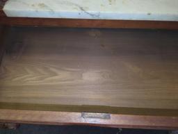 Late 19th Century Walnut Wishbone Dresser with Attached Mirror and White/Grey Marble Slab, Retail