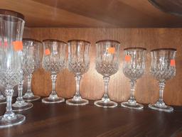 Shelf Lot of Assorted Cristal d'Arques Glasses including Wine Glasses, Champagne Glasses, Flutes,