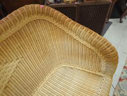 Wicker Sofa with One Diamond Shape Woven In The Middle Of the Back, Measure Approximately 58 in x21