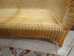 Wicker Sofa with One Diamond Shape Woven In The Middle Of the Back, Measure Approximately 58 in x21