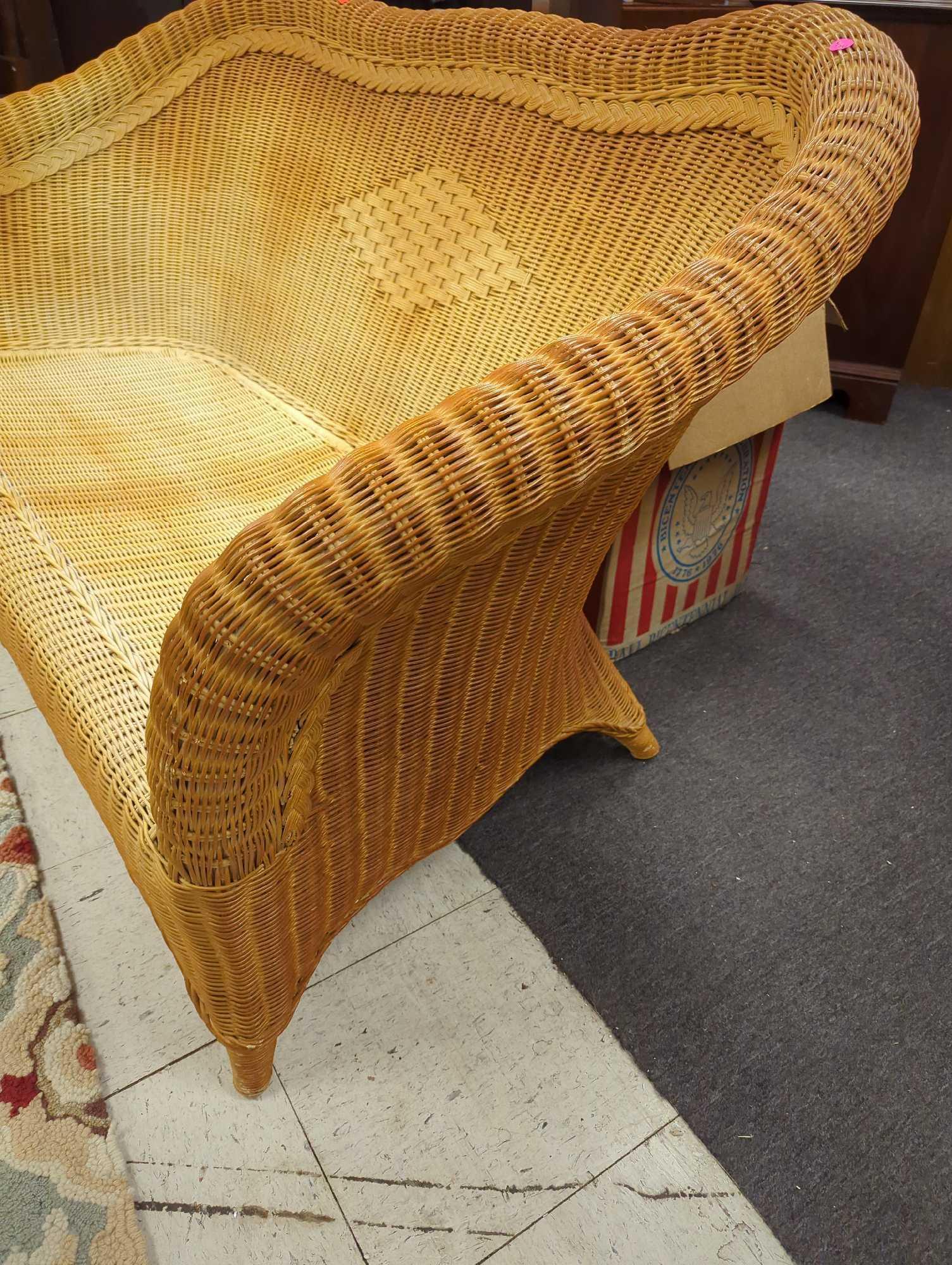 Wicker Sofa with One Diamond Shape Woven In The Middle Of the Back, Measure Approximately 58 in x21