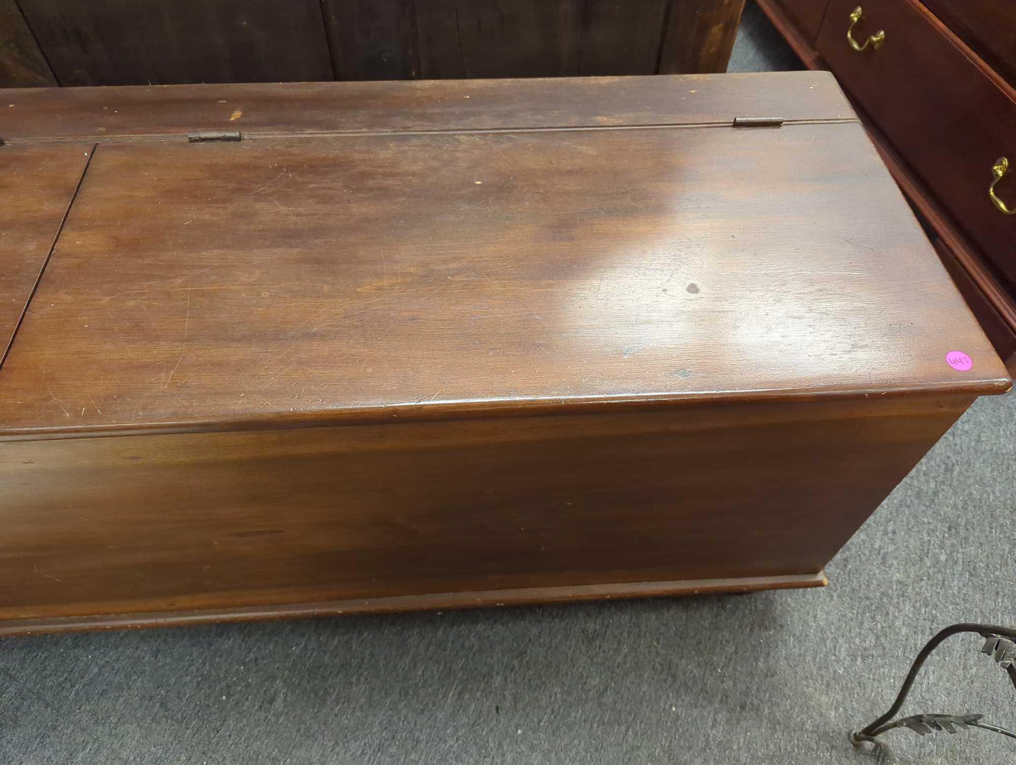 Early Style Mahogany Wood 2 Lid Trunk with A Breaker in The Center, Is in Great Condition Measure
