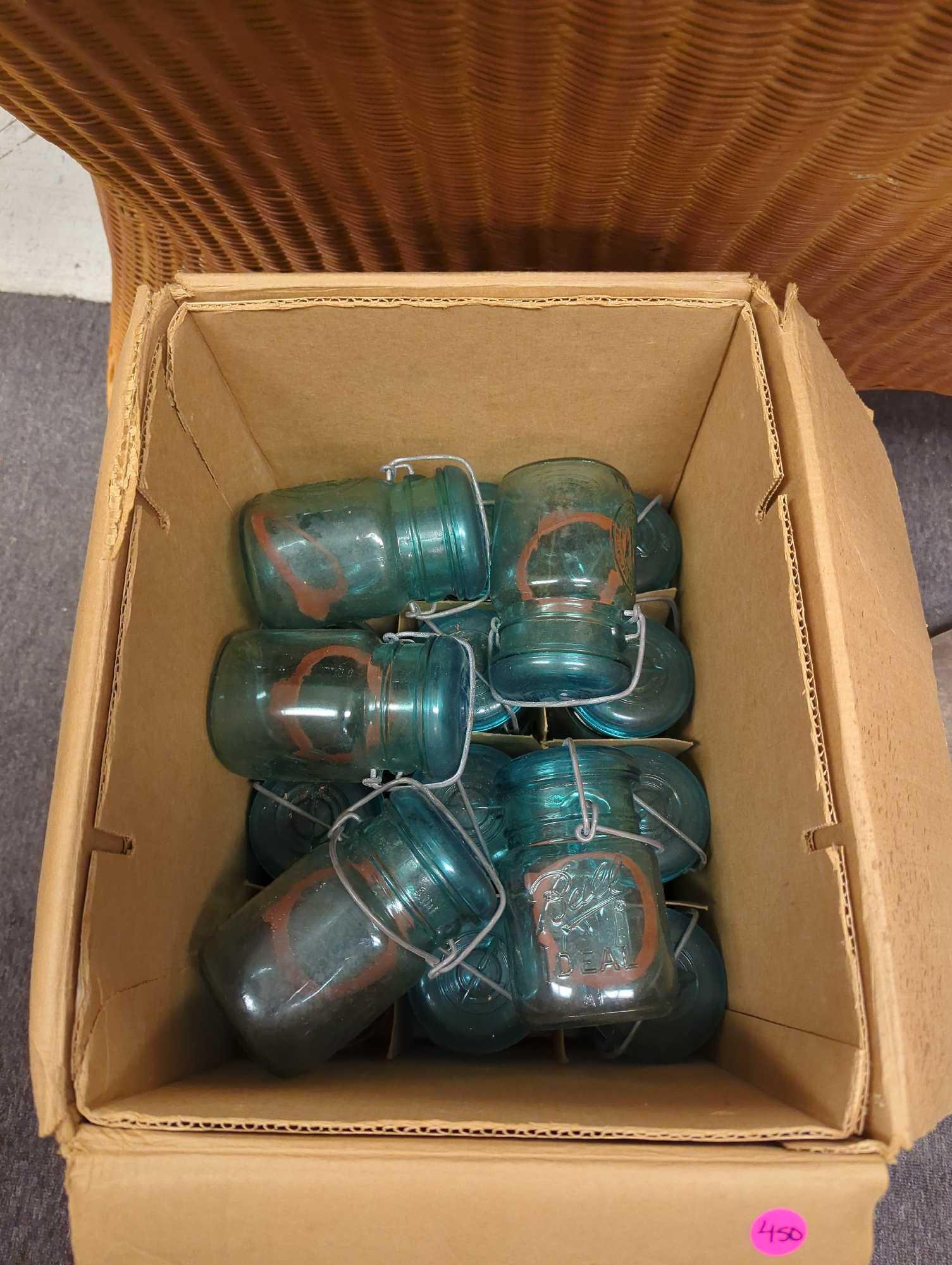 Box Lot of Green Vintage 1976 Bicentennial Ball Ideal Mason Jar w/Wire Side Lid Pint, What you see