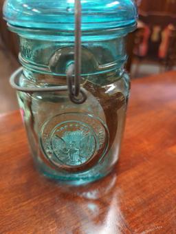 Box Lot of Green Vintage 1976 Bicentennial Ball Ideal Mason Jar w/Wire Side Lid Pint, What you see