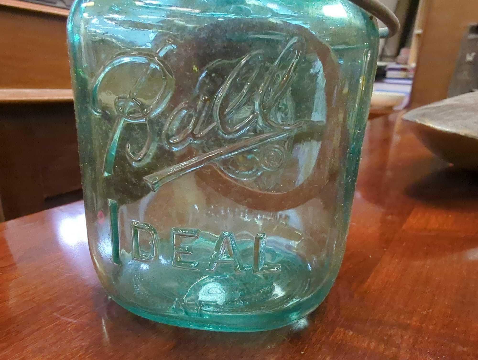 Box Lot of Green Vintage 1976 Bicentennial Ball Ideal Mason Jar w/Wire Side Lid Pint, What you see