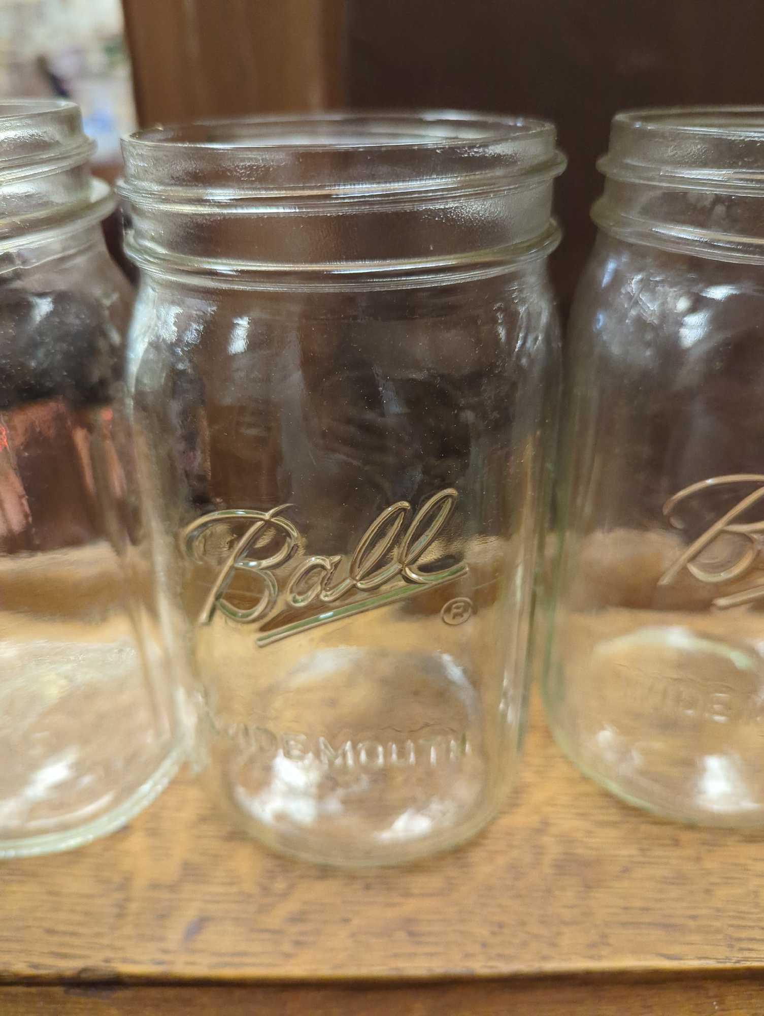 Lot of 4 Ball Wide Mouth Mason Jars No Lids, What you see in photos is what you will receive Sold