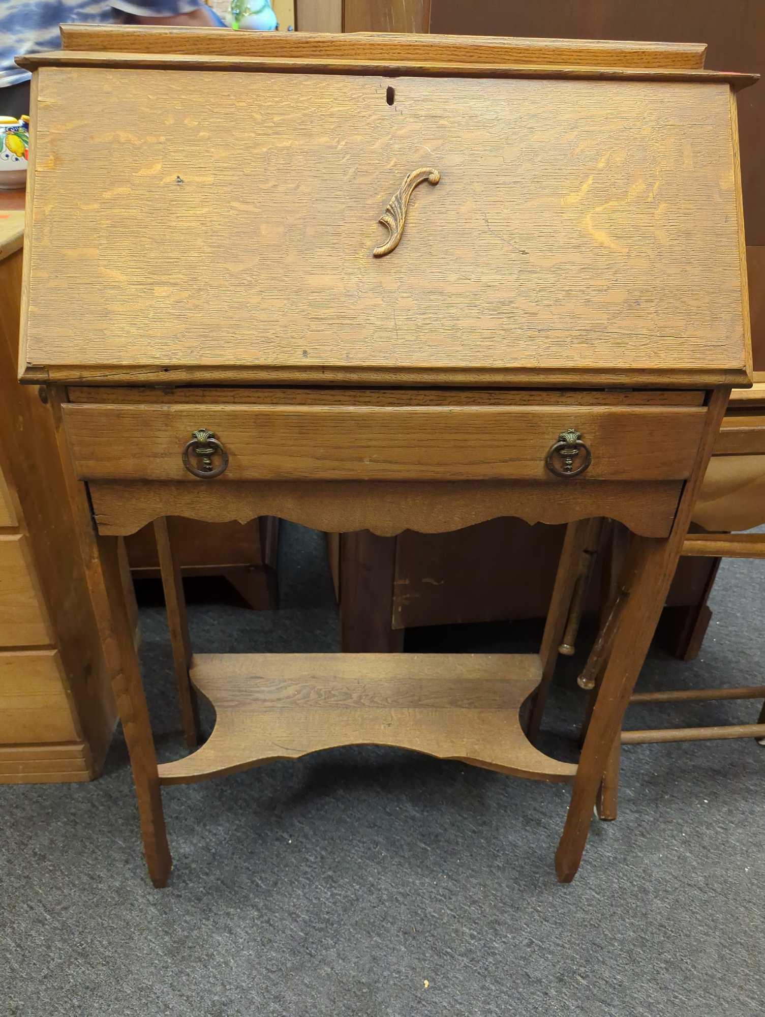 Desk Secretary Antique Drawer Shelf Colonial Book, Show Some Signs Of Aging Has Some Minor Scratches