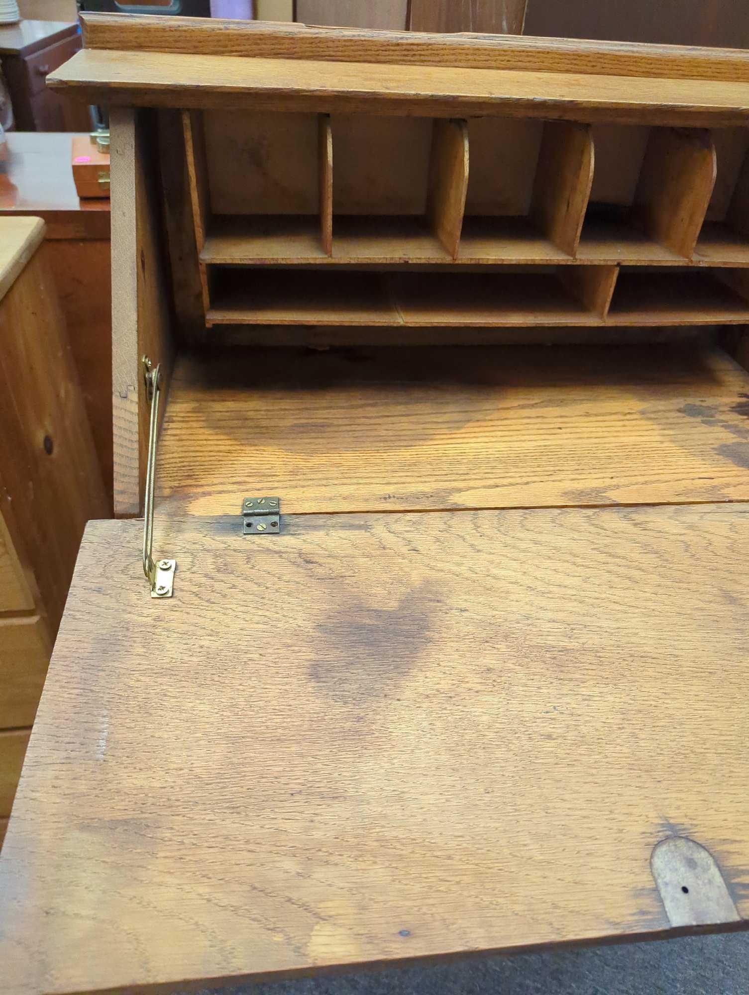 Desk Secretary Antique Drawer Shelf Colonial Book, Show Some Signs Of Aging Has Some Minor Scratches