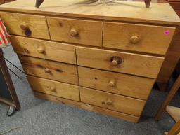 Pine Wood 9 Drawer Dresser One Drawer Wont Open, Measure Approximately 40 in x 13.5 in x 33 in, What