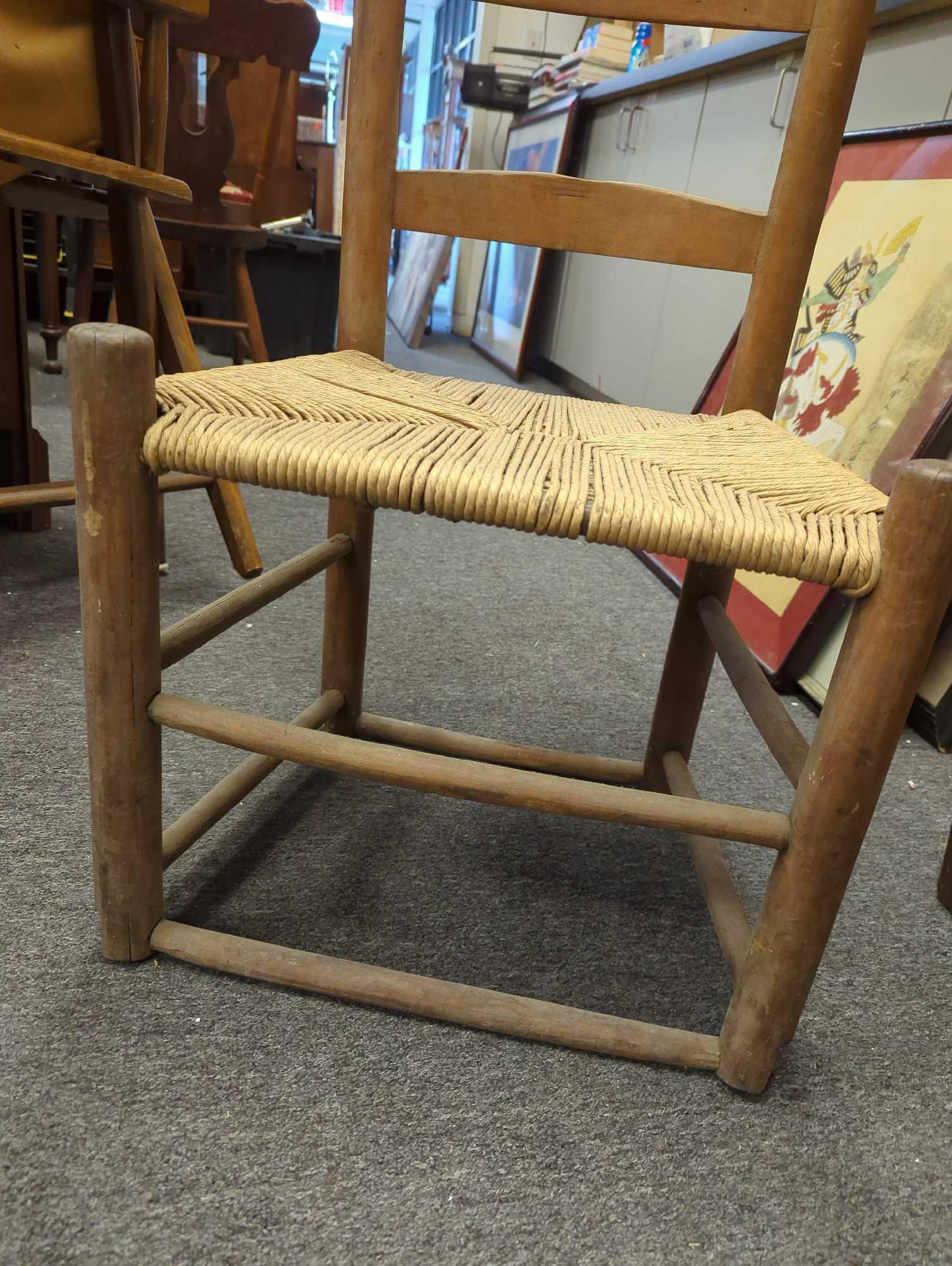 Replica of a Colonial Chair Primitive ANTIQUE 18th Century Wooden Ladder Back Chair 1750s, Item