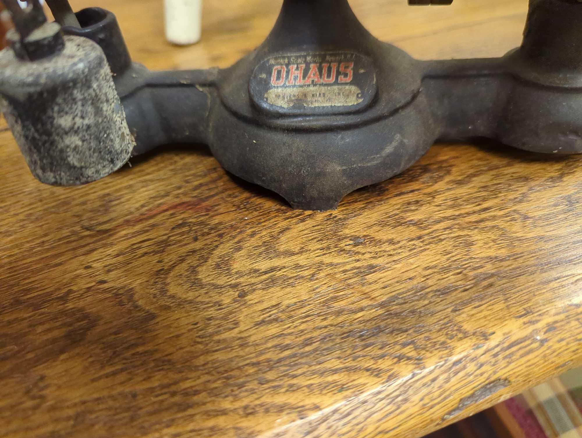 Vintage Ohaus Cast Iron Double Beam Weight Scale, Scale Has Some Damage, Is Missing One Side Of the