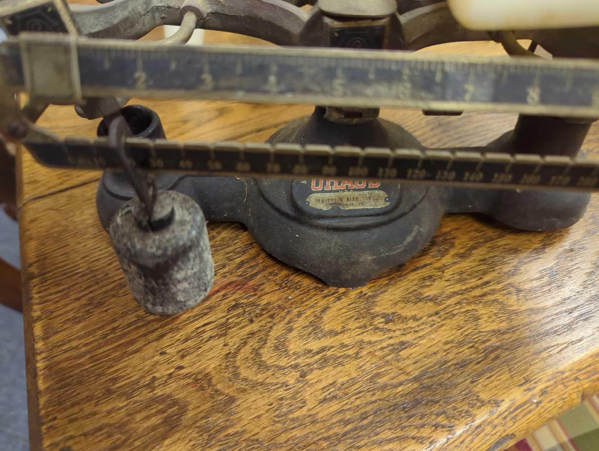 Vintage Ohaus Cast Iron Double Beam Weight Scale, Scale Has Some Damage, Is Missing One Side Of the