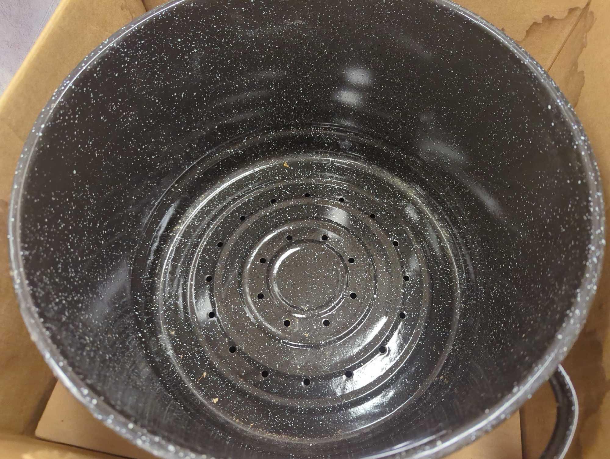 Lot of Assorted Items Including Graniteware Clam Steamer and Wire Tray Holders, What You See in the