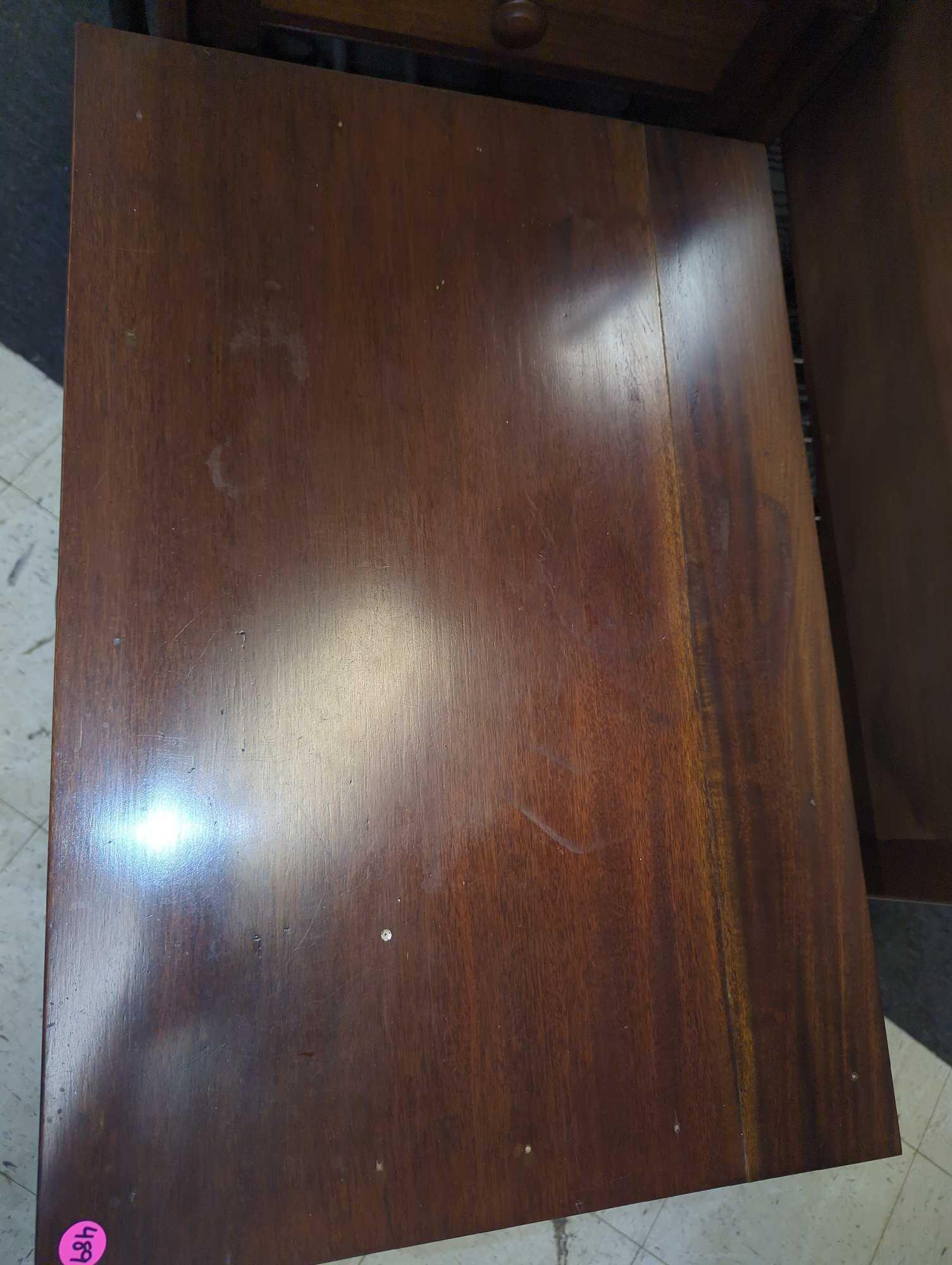 Farm House Style Mahogany Side Table, Approximate Dimensions - 29" H x 26" W x 18" D, Appears to be