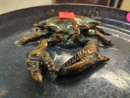 Lot of 2 Pottery Items with Crabs on Them, 1 Plate and 1 Cup, The Crab on the Cup has Some Damage,