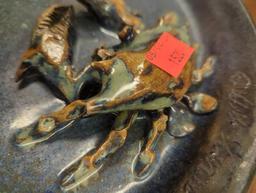 Lot of 2 Pottery Items with Crabs on Them, 1 Plate and 1 Cup, The Crab on the Cup has Some Damage,