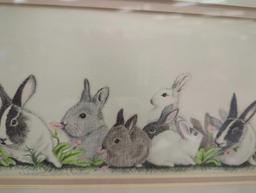 Framed Print of "Bunny Rabbits" by Charlotte Young, Approximate Dimensions - 20" x 10", Signed and