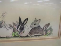 Framed Print of "Bunny Rabbits" by Charlotte Young, Approximate Dimensions - 20" x 10", Signed and