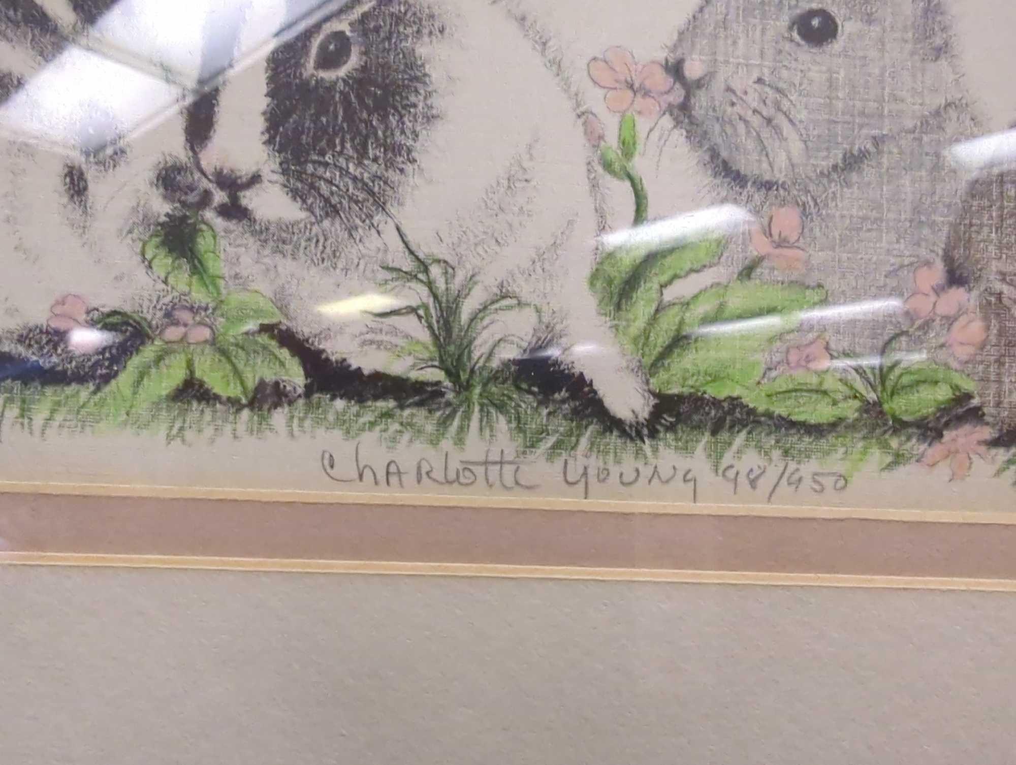 Framed Print of "Bunny Rabbits" by Charlotte Young, Approximate Dimensions - 20" x 10", Signed and