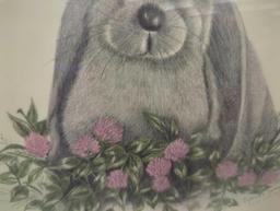 Framed Print of "Lop Eared Bunny" by Charlotte Young, Approximate Dimensions - 16" x 12", Signed and