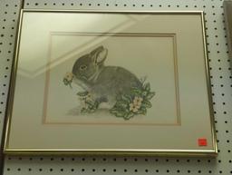 Framed Print of "Baby Rabbit" by Charlotte Young, Approximate Dimensions - 16" x 20", Signed and