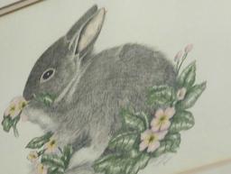 Framed Print of "Baby Rabbit" by Charlotte Young, Approximate Dimensions - 16" x 20", Signed and