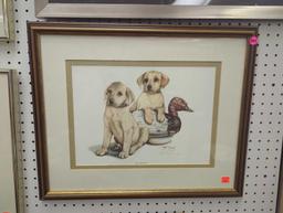 Framed Print of "First Retrieve" by Ray Young, Approximate Dimensions - 22" x 18", Signed and
