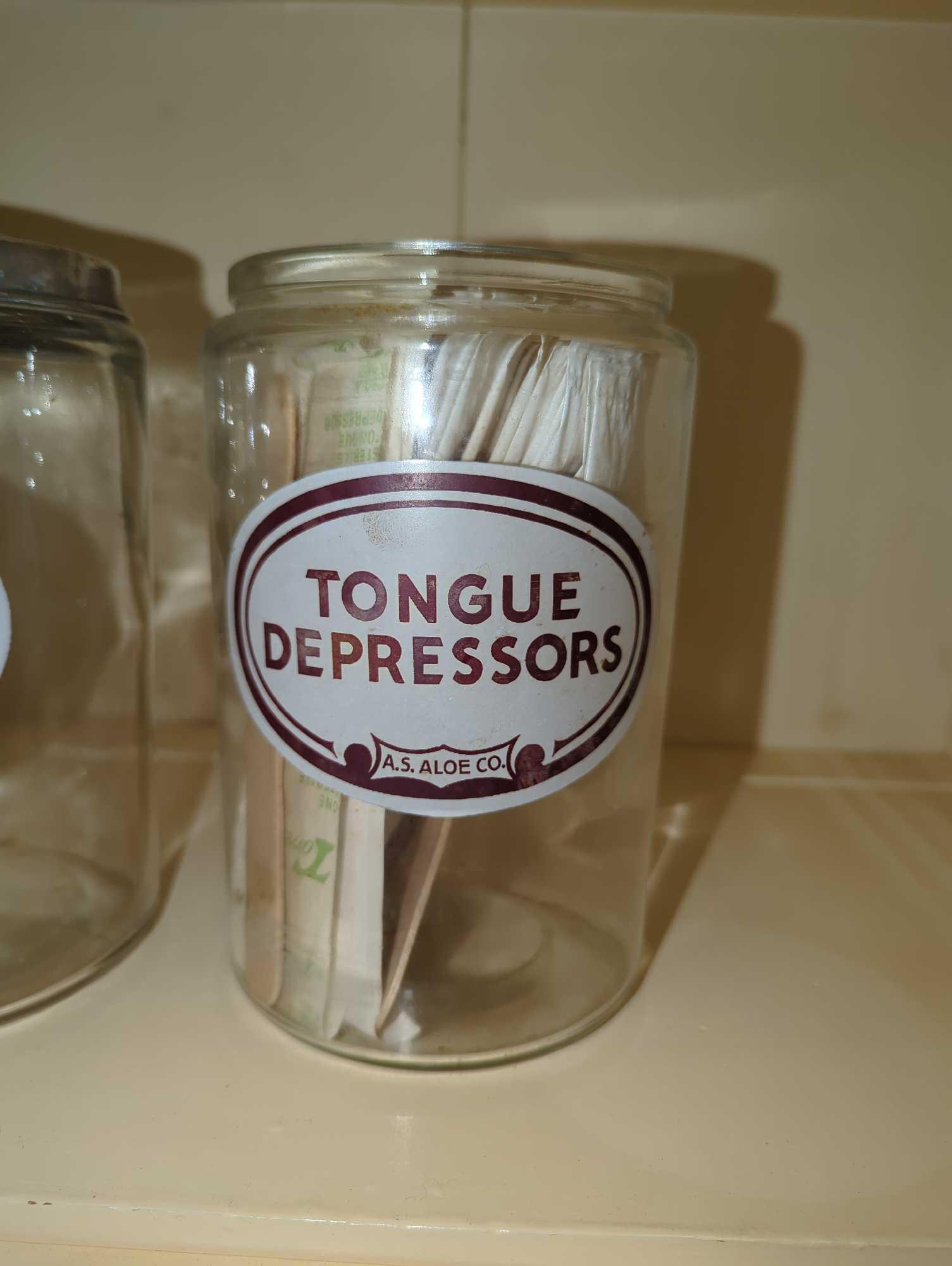 Lot of 4 Vintage Medical Jars Profex Bandages, Gauze, Applicators, and Tongue Depressors Doctor's