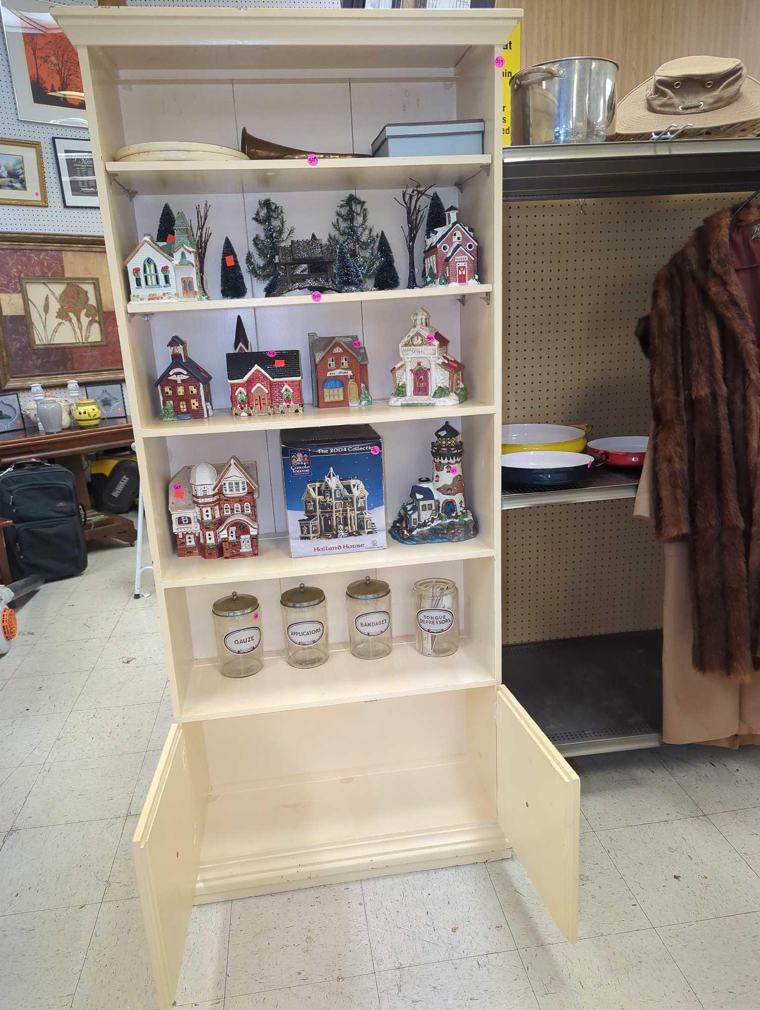 Wooden 5 Shelf Bookcase With 2 Doors At the Bottom, Has Some Stains On Wood, Measure Approximately