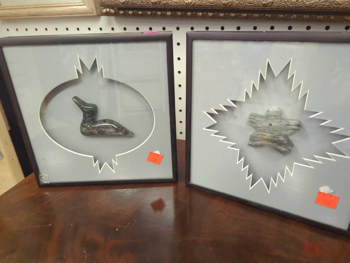 Lot of 2 Baron Collection Framed Hand Carved Soapstones, Approximate Dimensions (Both) - 8.5" x