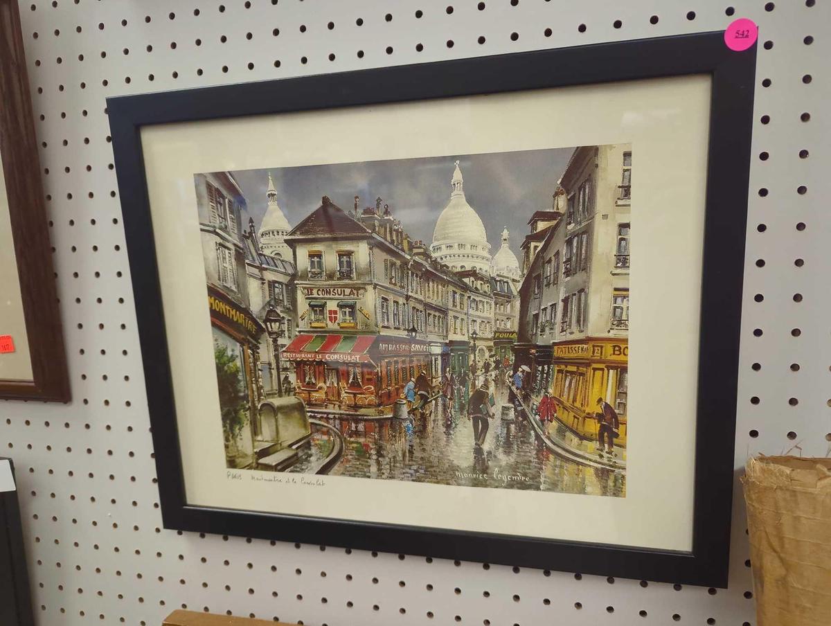 Framed Print of "French Street Scene" by Maurice Legendre, Approximate Dimensions - 16" x 19.5",