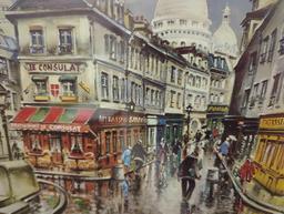 Framed Print of "French Street Scene" by Maurice Legendre, Approximate Dimensions - 16" x 19.5",