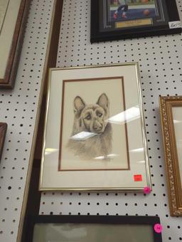 Framed Print of "German Shepherd" by Charlotte Young, Approximate Dimensions - 16" x 12", Signed and