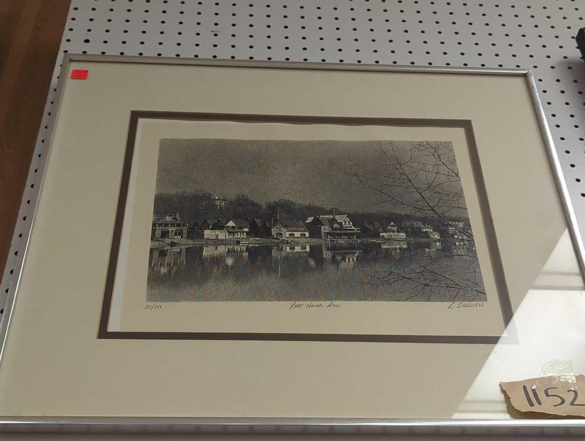Framed Print of "Boat House Row" by Richard Ehrlich, Approximate Dimensions - 21" x 23", Signed and