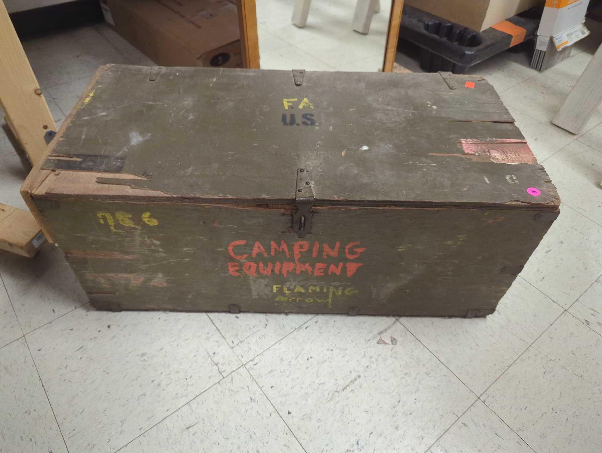 Old Style Military Army Footlocker Trunk, Approximate Dimensions - 13" H x 32.5" W x 17" D, Appears