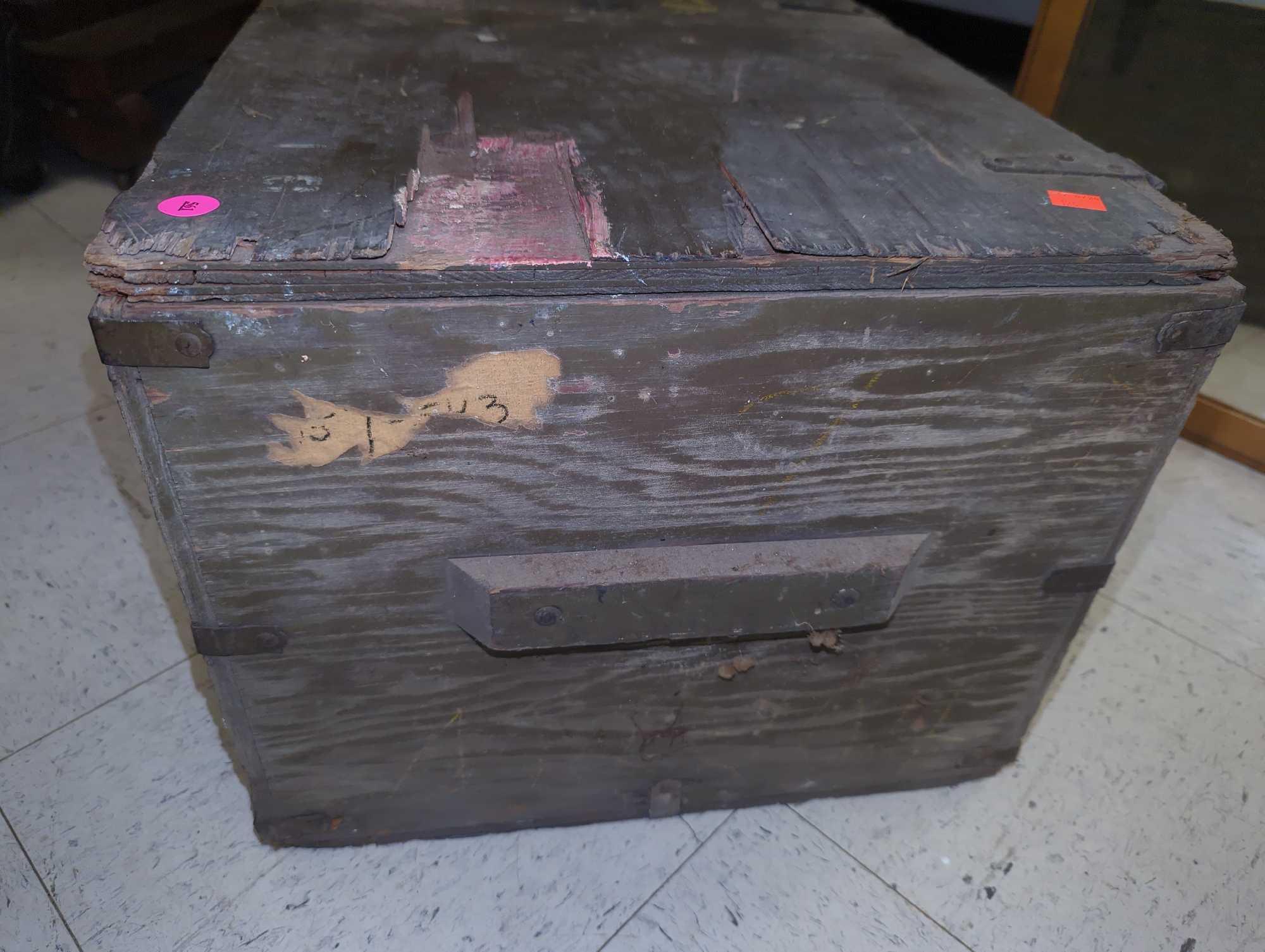 Old Style Military Army Footlocker Trunk, Approximate Dimensions - 13" H x 32.5" W x 17" D, Appears