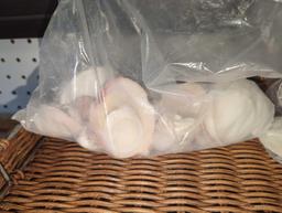 Lot of Assorted Items including 2 Bags of Seashells, Miniature Statue Display Stand, CD Storage