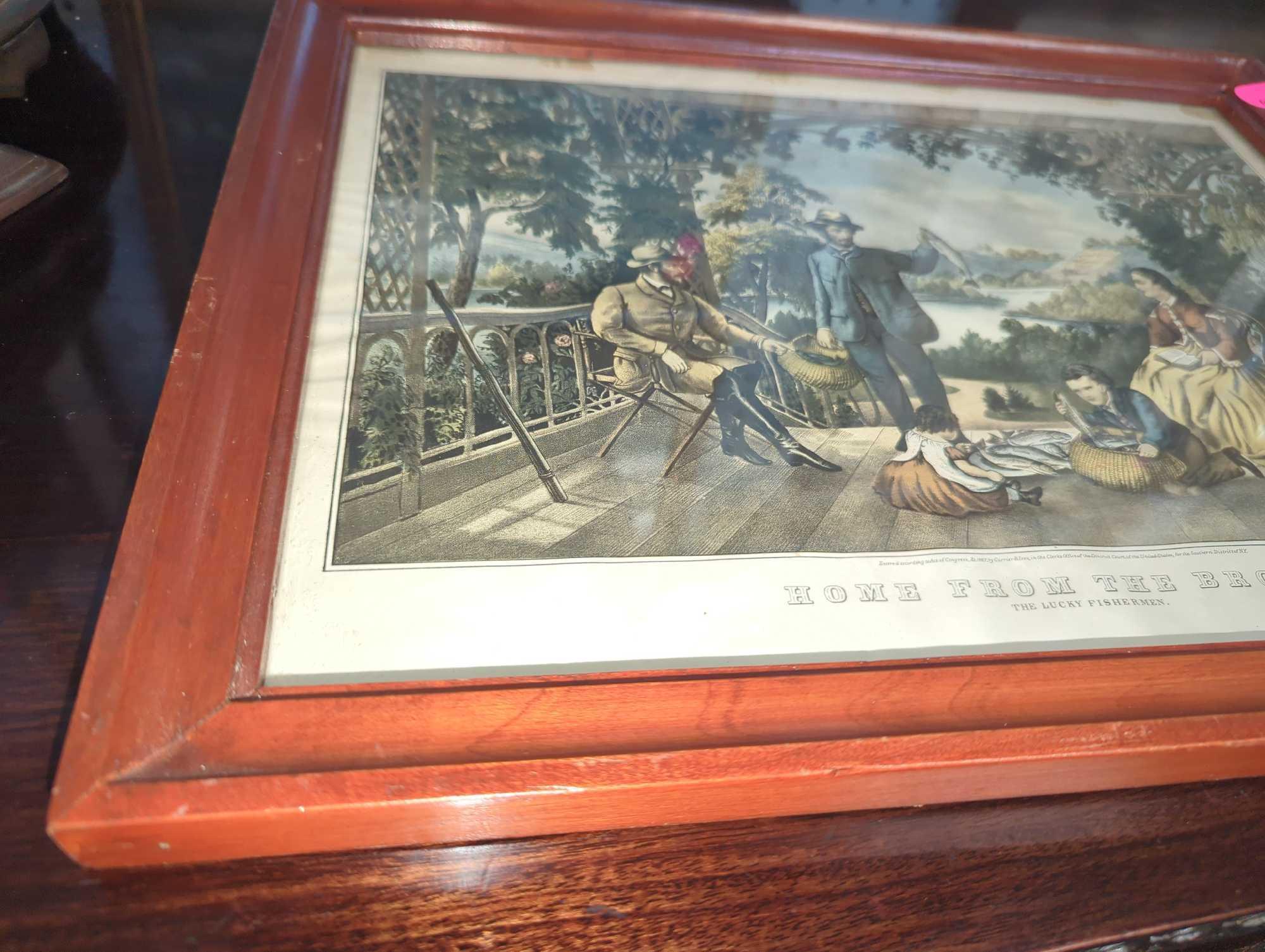 Framed Print of "Home From The Brook: The Lucky Fisherman", Approximate Dimensions - 16.5" x 12.5",