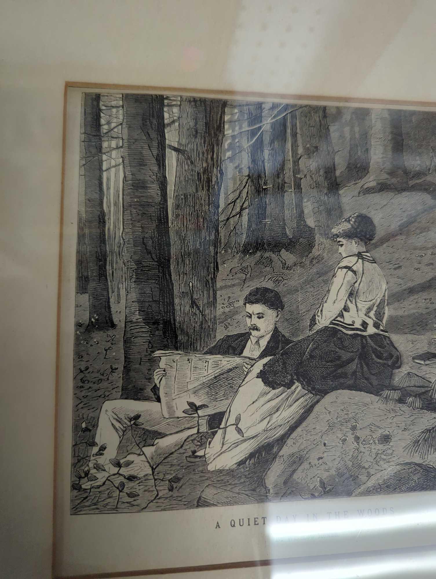 Framed Print of "A Quiet Day in the Woods" by Winslow Homer, Approximate Dimensions - 17" x 14",