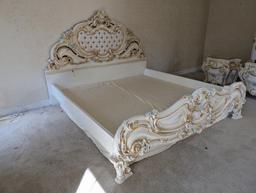 SILIK CARVED FLORAL DETAILED KING SIZE BED WITH BUTTON TUFTED HEADBOARD. SIMILAR ONES ONLINE FOR