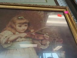 Framed Print of "The Little Violinist" by Charles Burton Barber (1887), Approximate Dimensions - 22"