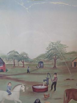 Framed Print of "Down on the Farm" by Martha Cahoon (1980), Approximate Dimensions - 28" x 22",