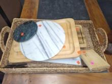 Basket Lot of 10 Assorted Cutting Boards, Wood and Marble, What You See in the Photos is Exactly