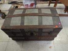 Antique Steamer Trunk Dome Top on Wheels, Shoes Signs of Aging And Has some Minor Damage, Measure