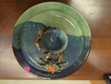 Lot of 2 Pottery Items with Crabs on Them, 1 Plate and 1 Cup, The Crab on the Cup has Some Damage,