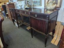 Old Style Mahogany Buffet with 2 Gallery Doors, 2 Wood Doors and 3 Drawers, 3 Different Keys To Open