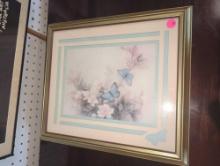 Gold Framed Print of Butterflies on Flowers, Approximate Dimensions - 14" x 16", What You See in the